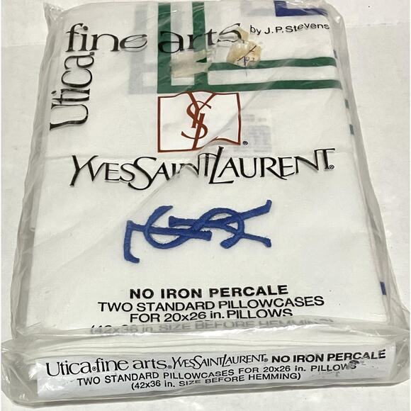 Vtg Yves Saint Laurent 2 No Iron Percale Standard Pillowcases 20X26 Multi NEW - Picture 3 of 4